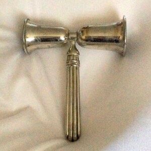 Vintage Silver coated Double Bar Jigger With Handle, 1 And 3/4 Ounce Pours